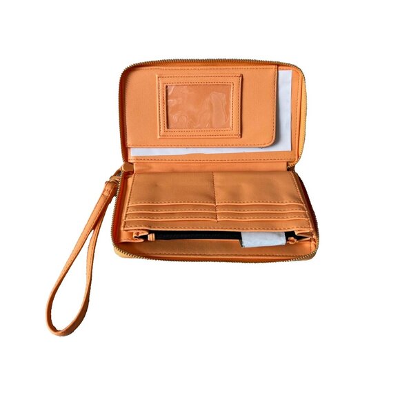 Betsey Johnson Skull Studded Zip Wristlet Wallet Orange - Picture 3 of 3